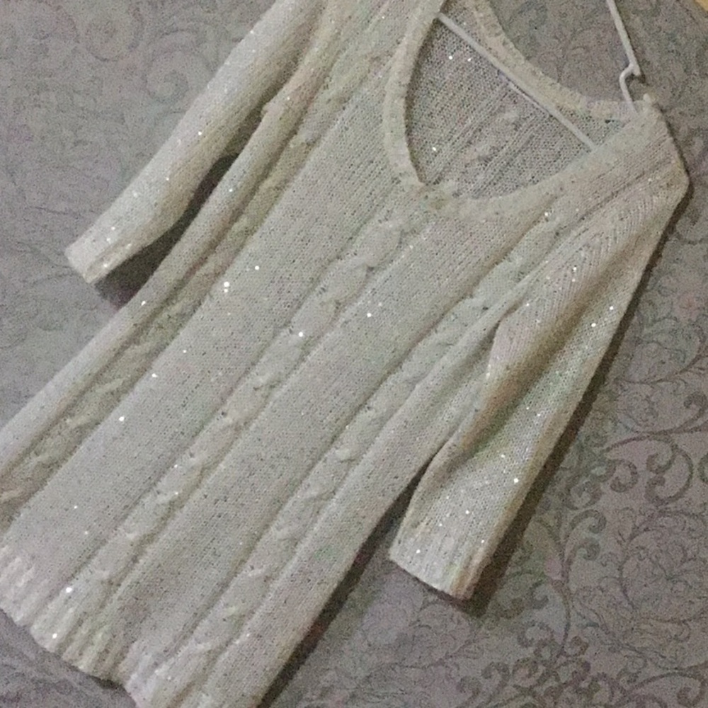 Maurice long sweater with silver metallic sequins